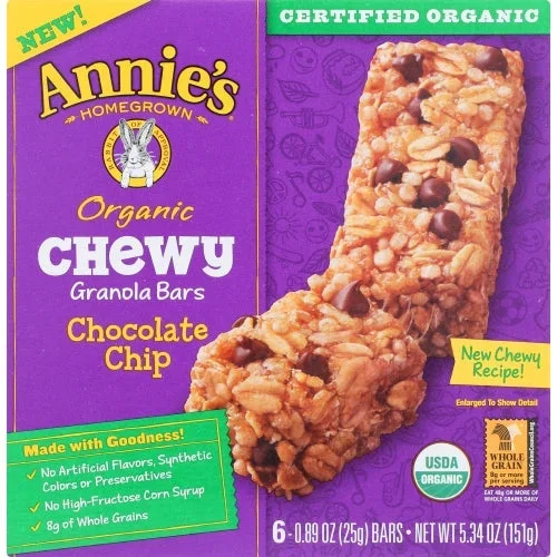 Annie’s Homegrown, Organic Chewy Granola Bars Chocolate Chip, 5.28 Oz(Case Of 12)