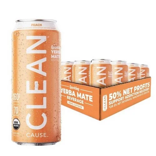 Clean Cause, Yerba Mate Peach Clean, 16 Oz(Case Of 12)