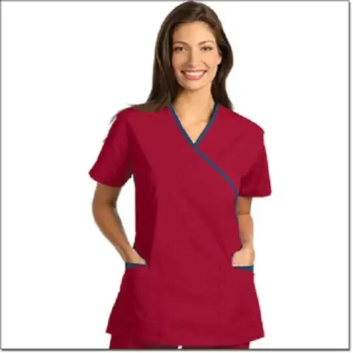 Fashion Seal Uniforms – Scrub Shirt X-Small Sangria / Navy 2 Pockets Short Set-In Sleeve Female – 7003-XS