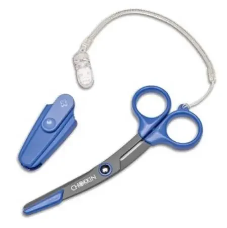 Feather Chokkin – Bandage Scissors Nurse 5-1/2 Inch Length Coated Stainless Steel NonSterile Finger Ring Handle Angled Blunt Tip / Blunt Tip – 2998BL
