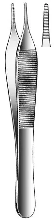 Fine Surgical – Dressing Forceps Adson 4-3/4 Inch Length Floor Grade Stainless Steel NonSterile NonLocking Thumb Handle Straight Serrated Tips – 19-349