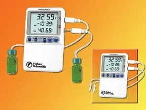Fisher Scientific Traceable Hi-Accuracy – Digital Refrigerator Thermometer with Alarm Fahrenheit / Celsius -58° to +158°F (-50° to +70°C) 2 Bottle Probes Desk / Wall Mount Battery Operated – S98174