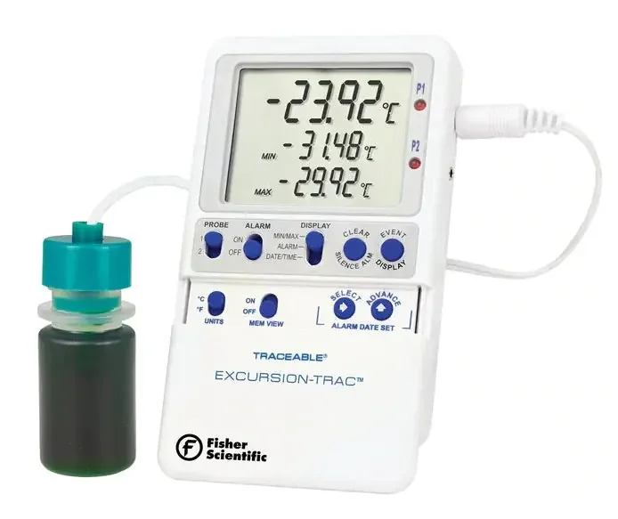 Fisherbrand Traceable – Datalogging Digital Thermometer with Alarm Fahrenheit / Celsius -58° to +158°F (-50° to +70°C) Bottle Probe Multiple Mounting Options AC Adaptor / Battery Backup – 15079660