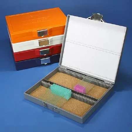 Globe Scientific – Slide Storage Box Blue ABS Plastic / Cork 100 Slide Capacity – 513080B