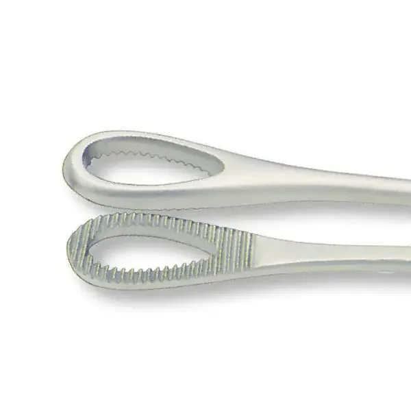 Gynex – Sponge Forceps Foerster 24 cm Surgical Grade Stainless Steel NonSterile Ratchet Lock Finger Ring Handle Straight Serrated Fenestrated Teardrop Jaws – 3540