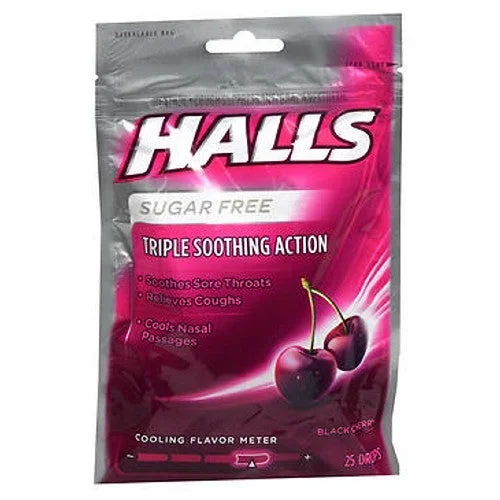 Halls, Cough Drops Sugar Free Black Cherry, 25 Count
