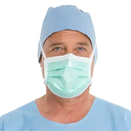 Halyard – Surgical Mask Anti-fog Adhesive Film Pleated Tie Closure One Size Fits Most Green NonSterile Not Rated Adult – 49215