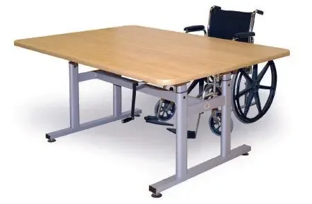 Hausmann Industries – Crank Hi-Lo Table 66 L X 48 W X 27 to 39 H Inch Natural Oak High Pressure Laminate Top / Steel Frame – 4327