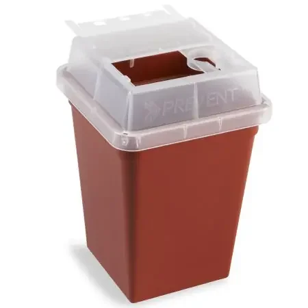 Heathrow Scientific – Sharps Container 4-1/2 X 4-1/2 X 7-1/2 Inch 1 Quart Red Base / Translucent Lid Vertical Entry Sliding Lid – 120177