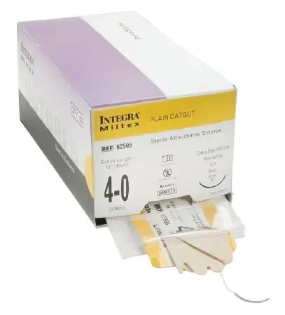 Integra – Suture with Needle Absorbable Uncoated Undyed Suture Plain Gut Size 5 – 0 18 Inch Suture 1-Needle 13 mm Length 3/8 Circle Reverse Cutting Needle – 62503