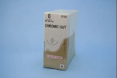 J & J Healthcare Systems – Suture with Needle Absorbable Uncoated Undyed Suture Chromic Gut Size 0 36 Inch Suture 1-Needle 40 mm Length 1/2 Circle Taper Point Needle – 914H