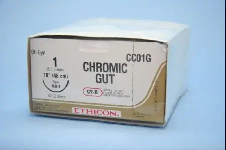 J & J Healthcare Systems – Suture with Needle Absorbable Uncoated Undyed Suture Chromic Gut Size 1 18 Inch Suture 1-Needle 36.4 mm Length 1/2 Circle Taper Point Needle – CC01G