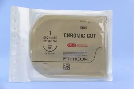 J & J Healthcare Systems – Suture with Needle Absorbable Uncoated Undyed Suture Chromic Gut Size 1 18 Inch Suture 1-Needle 31 mm Length 1/2 Circle Taper Point Needle – CC03G