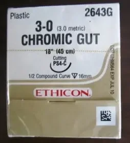 J & J Healthcare Systems – Suture with Needle Absorbable Uncoated Undyed Suture Chromic Gut Size 3 – 0 18 Inch Suture 1-Needle 16 mm Length 1/2 Circle – Compound Curve Precision Point – Reverse Cutting Needle – 2643G