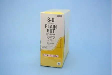 J & J Healthcare Systems – Suture with Needle Absorbable Uncoated Undyed Suture Plain Gut Size 3 – 0 27 Inch Suture 1-Needle 24 mm Length 3/8 Circle Reverse Cutting Needle – 1640H