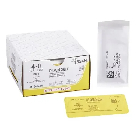 J & J Healthcare Systems – Suture with Needle Absorbable Uncoated Undyed Suture Plain Gut Size 4 – 0 18 Inch Suture 1-Needle 13 mm Length Straight Conventional Cutting Needle – 1824H