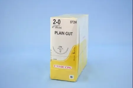 J & J Healthcare Systems – Suture with Needle Absorbable Uncoated Undyed Suture Plain Gut Size 2 – 0 27 Inch Suture 1-Needle 48 mm Length 1/2 Circle Taper Point Needle – 872H