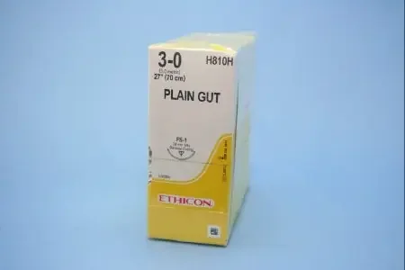 J & J Healthcare Systems – Suture with Needle Absorbable Uncoated Undyed Suture Plain Gut Size 3 – 0 27 Inch Suture 1-Needle 24 mm Length 3/8 Circle Reverse Cutting Needle – H810H