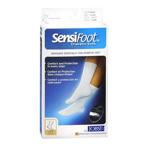Jobst, Sensifoot Men’S And Women’S Crew Style Diabetic Black Socks Extra Large, 1 Each