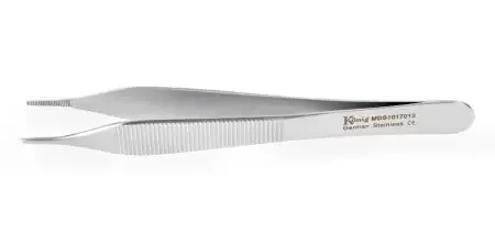 König – Dressing Forceps Adson 4-3/4 Inch Length Stainless Steel NonSterile NonLocking Thumb Handle Straight Serrated Tips – MDS1017012