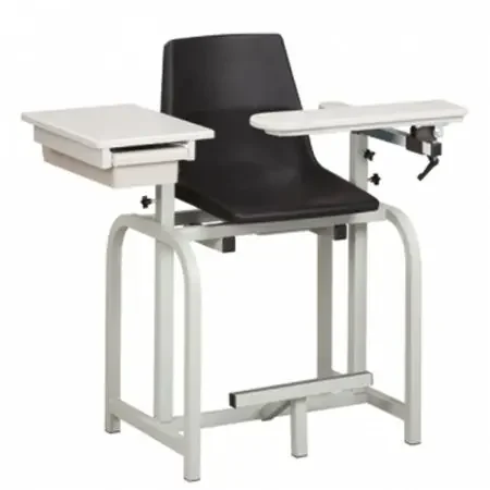 Lab Series Extra Tall ClintonClean – Blood Drawing Chair with Drawer Single Adjustable Flip Up Armrest Black – 66022-P