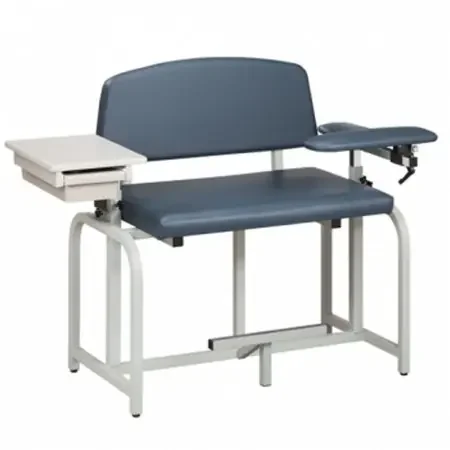 Lab X Series Bariatric Extra Tall – Blood Drawing Chair with Drawer Single Adjustable Flip Up Armrest Slate Blue – 66092B-3SB