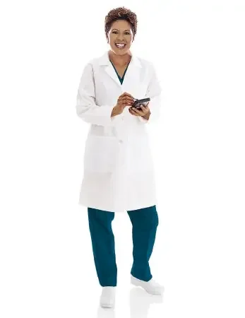 Landau Uniforms – Lab Coat White Size 4 Mid Length Reusable – 3155WWY4