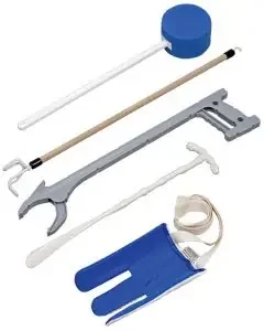 Mabis Healthcare – ADL Hip / Knee Equipment Kit Reacher – 24 Inch Length / Shoehorn – 19-1/2 Inch Length / Dressing Stick – 24 Inch Length / Handled Bath Sponge – 22-1/2 Inch Length – 641-8173-0000