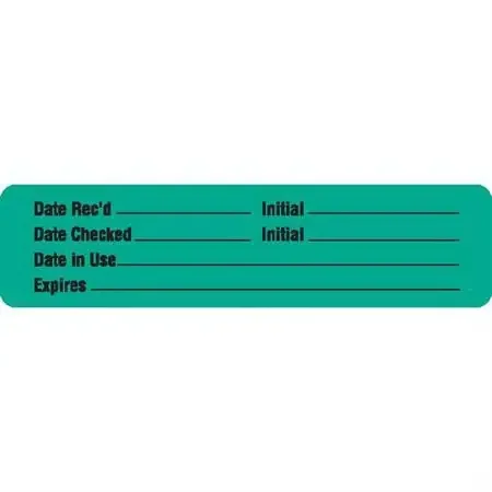 Market Lab – Pre-Printed / Write On Label Advisory Label Green Paper Date Rec‘d _________ Initial ________ / Date Checked ________ Initial ________ / Date in use ____________ / Expires _________ Black Quality Control Label 0.87 X 3-1/2 Inch – 8033