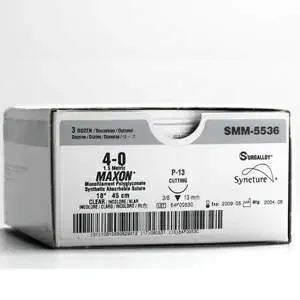 Maxon – Suture with Needle Absorbable Uncoated Clear Suture Monofilament Polyglyconate Size 4 – 0 18 Inch Suture 1-Needle 16 mm Length 3/8 Circle Reverse Cutting Needle – SMM-5431