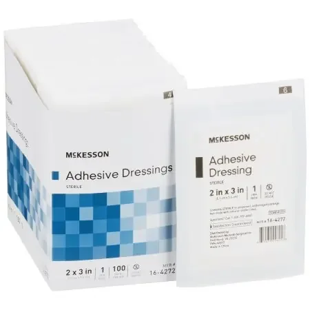 McKesson – Adhesive Dressing 2 X 3 Inch Cotton / Polyester Rectangle White Sterile – 16-4272