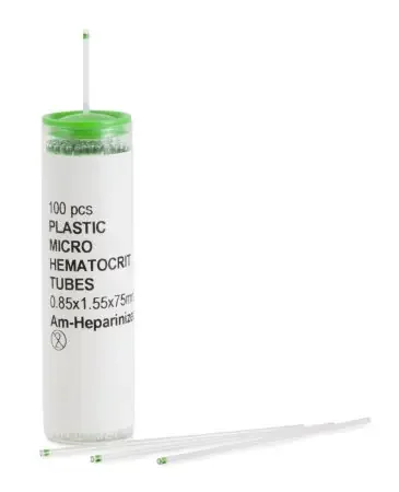 McKesson – Capillary Blood Collection Tube Micro-hematocrit Ammonium Heparin Additive 0.8 X 1.5 X 75 mm Green Stripe Without Closure Plastic Tube – 555