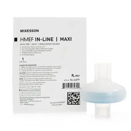 McKesson – Heat and Moisture Exchanger with Filter 32.1 mg H2O / L @ VT 500 mL 1.69 cm H20 @ 30 LPM – 16-6379