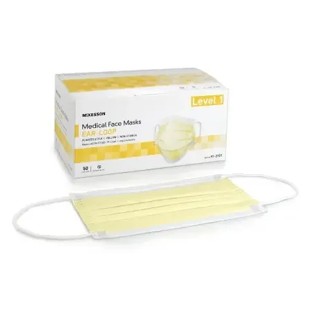 McKesson – Procedure Mask Pleated Earloops One Size Fits Most Yellow NonSterile ASTM Level 1 Adult – 91-2101