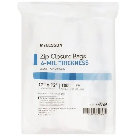 McKesson – Reclosable Bag 12 X 12 Inch Polyethylene Clear Zipper Closure – 4589