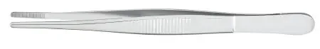 McKesson Argent – Dressing Forceps 5-1/2 Inch Length Surgical Grade Stainless Steel NonSterile NonLocking Thumb Handle Straight Serrated Tips – 43-1-727