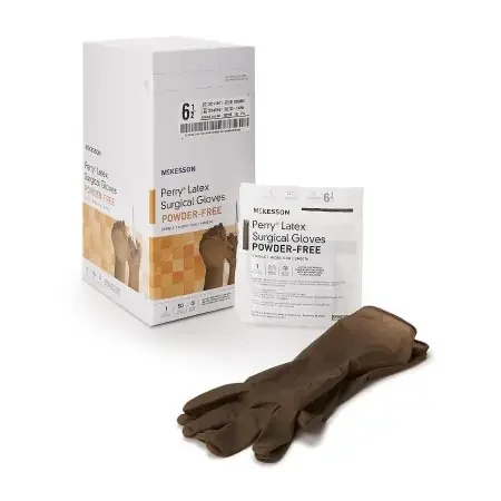 McKesson Perry – Surgical Glove Size 6.5 Sterile Pair Latex Extended Cuff Length Smooth Brown Not Chemo Approved – 20-1365N