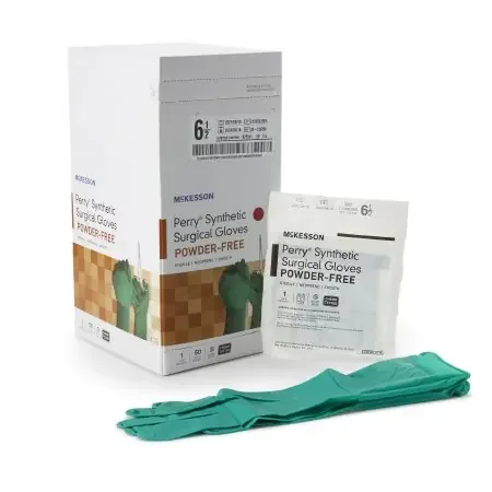 McKesson Perry Performance Plus – Surgical Glove Size 6.5 Sterile Pair Polychloroprene Extended Cuff Length Smooth Dark Green Chemo Tested – 20-2565N