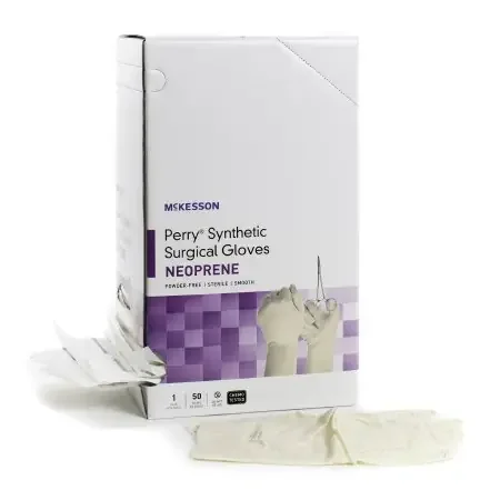 McKesson Perry Synthetic Surgical Gloves – Surgical Glove Size 7 Sterile Pair Polychloroprene Extended Cuff Length Smooth Cream Chemo Tested – 20-2670N