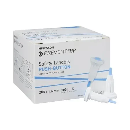 McKesson Prevent – Lancet Fixed Depth Lancet Needle 1.6 mm Depth 28 Gauge Push Button Activation – 16-PBHPSL28G1.6