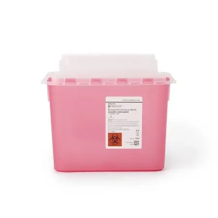 McKesson Prevent – Sharps Container 11 H X 12 W X 4-3/4 D Inch 5.4 Quart Red Base / Translucent Lid Horizontal Entry Counter Balanced Door Lid – 2269