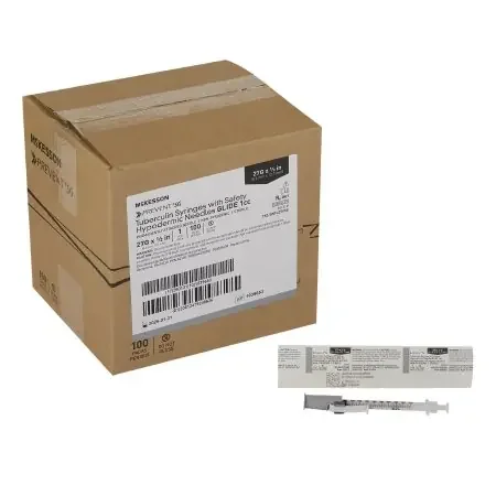 McKesson Prevent SG – Tuberculin Syringe with Needle 1 mL 27 Gauge 1/2 Inch Regular Wall Sliding Safety Needle / Safety Cap – 306620