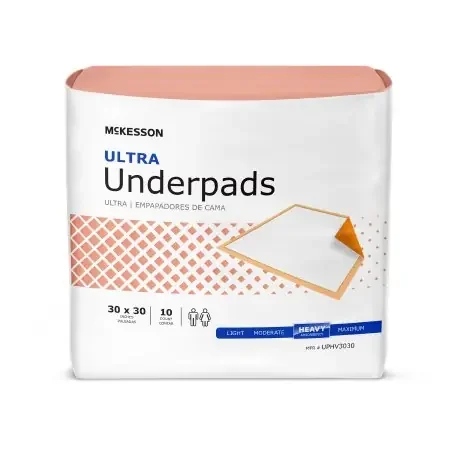McKesson Ultra – Underpad 30 X 30 Inch Disposable Fluff / Polymer Heavy Absorbency – UPHV3030