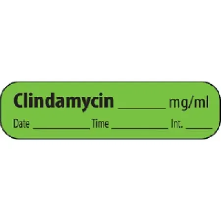 MedVision – Drug Label Anesthesia Label Clindamycin_mg/mL Date_Time_Int_ Fluorescent Green 5/16 X 1-1/4 Inch – MV02FG4216P