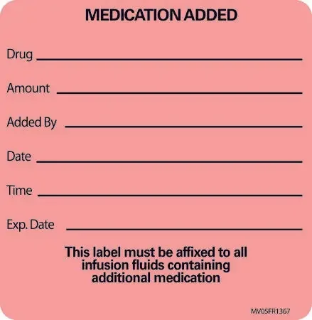 MedVision – Pre-Printed Label Advisory Label Fluorescent Red Paper MEDICATION ADDED NAME____ ROOM NO.__ DATE__ Amount_Added by_Date_Time_Exp Date_ Black Medication Name 2-1/2 X 2-7/16 Inch – MV05FR1367