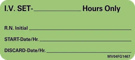 MedVision – Pre-Printed Label Advisory Label Green Paper IV Set_Hours Only Black Syringe Label 1 X 2-1/4 Inch – MV04FG1467