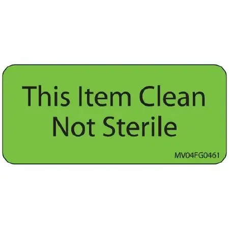 MedVision – Pre-Printed Label Advisory Label Green Paper This Item Clean Not Sterile Black Alert Label 1 X 2-1/4 Inch – MV04FG0461