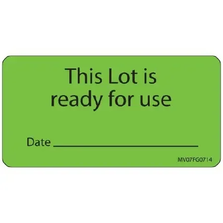MedVision – Pre-Printed Label Advisory Label Green Paper THIS LOT IS ready for use/Date_________ Black Quality Control Label 1-1/2 X 2-15/16 Inch – MV07FG0714