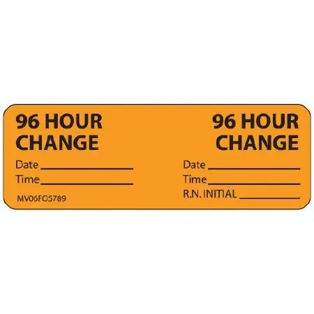 MedVision – Pre-Printed Label Advisory Label Orange Paper 96 Hour Change Black Syringe Label 1 X 2-15/16 Inch – MV06FO5789