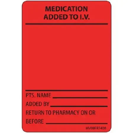 MedVision – Pre-Printed Label Anesthesia Label Red Paper Medication Added To IV Black Medication Instruction 2 X 2-15/16 Inch – MV08FR7400